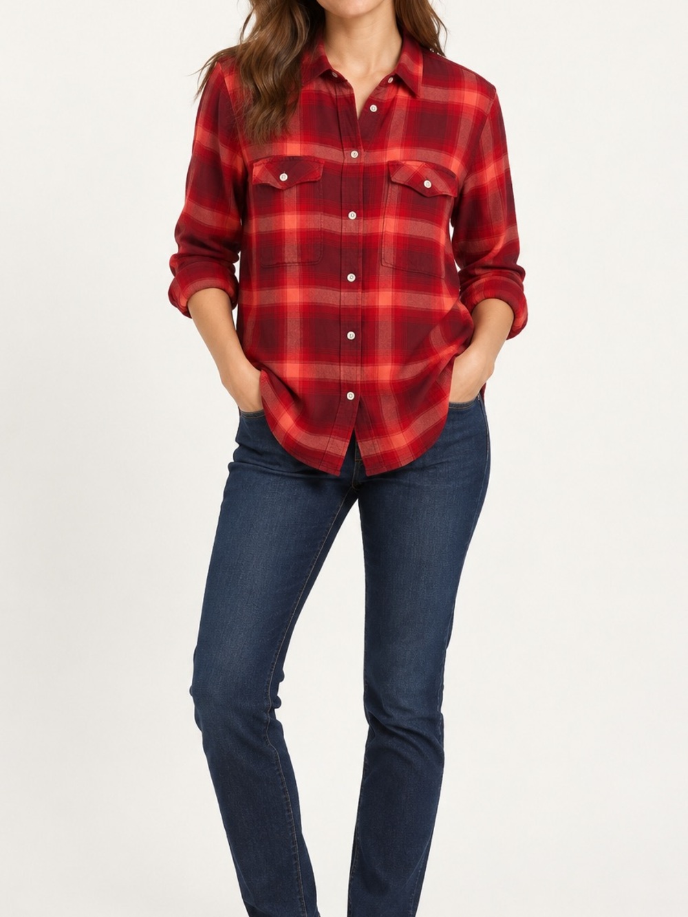 GAP x Pendleton Red Plaid Boyfriend Shirt Size M Fall Photoshoot